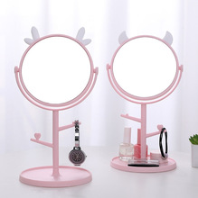 猫耳单色高清台式镜子旋转学生宿舍化妆镜子梳妆台创意美容公主镜