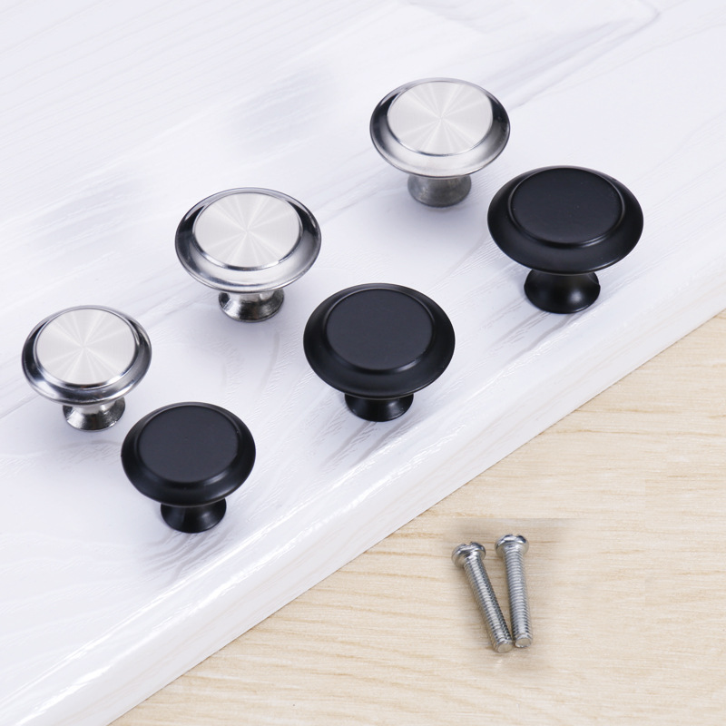 Acero inoxidable solo agujero pequeña manija de metal redondo seta negro plata 906 simple cajón puerta del gabinete manija del pulgar