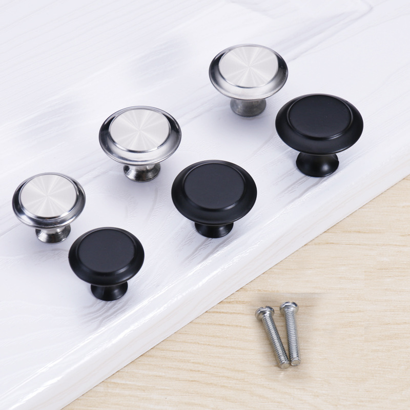Stainless steel single hole small handle metal round mushroom black silver 906 simple drawer cabinet door thumb handle