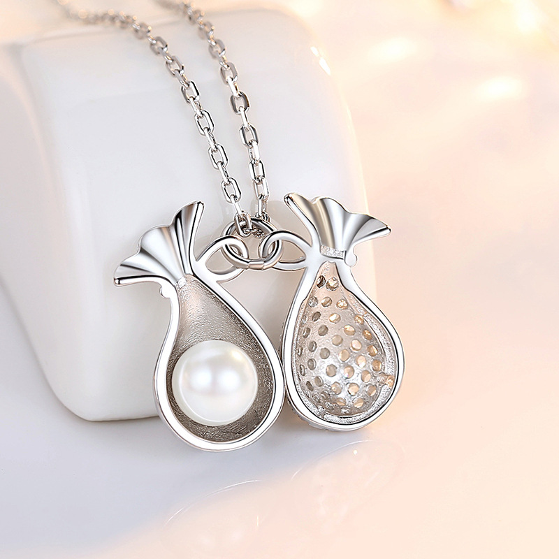 Online celebridad Singapur S925 Lucky Bag collar de diamantes colgante nicho simple perla clavícula cadena femenina