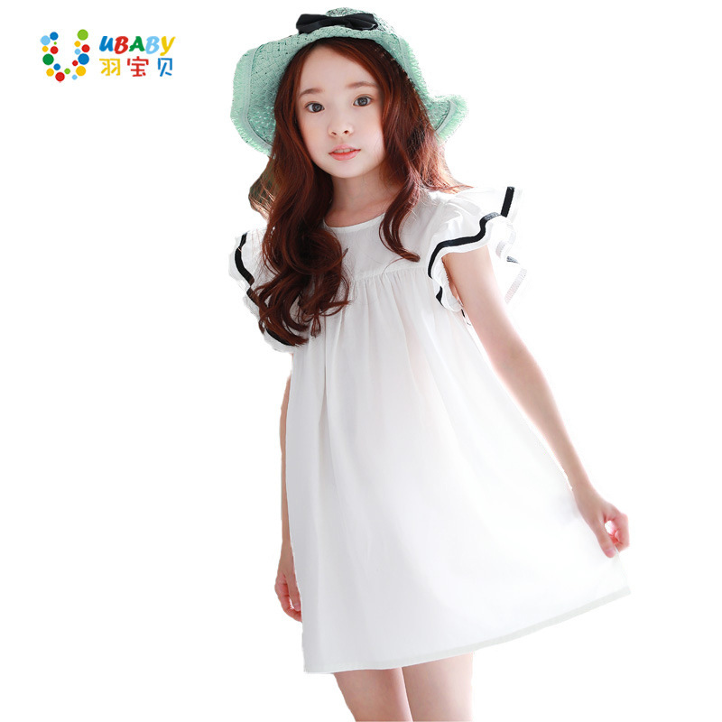 2022 Summer Children's Dress New Cotton Cute Girl Short Sleeve White Beach Girl Dress