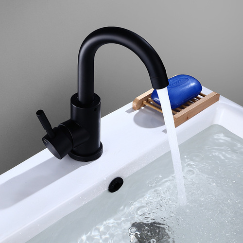 Black 304 stainless steel basin faucet White bathroom washbasin under-counter hot and cold faucet