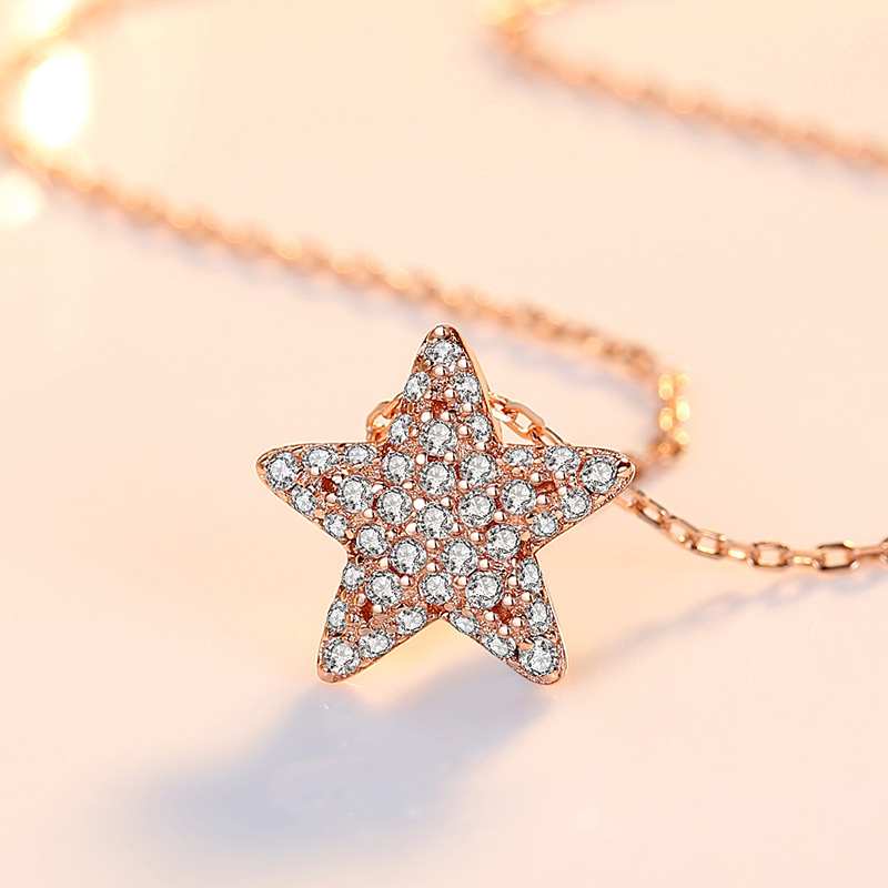 Collar de la Estrella de plata esterlina S925 estilo de lujo ligero de moda con incrustaciones de diamantes de circón estrella de cinco puntas collar de mujer Cadena de clavícula al por mayor