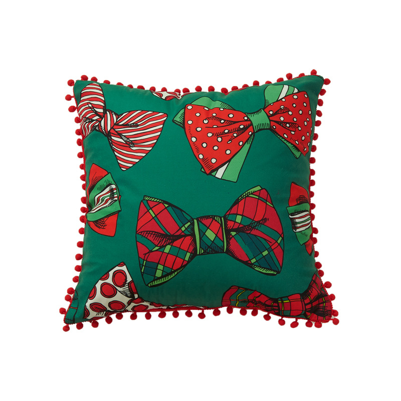 Navidad funda de almohada bola borde Santa Claus Navidad cojín funda de almohada rojo a cuadros a rayas funda de almohada