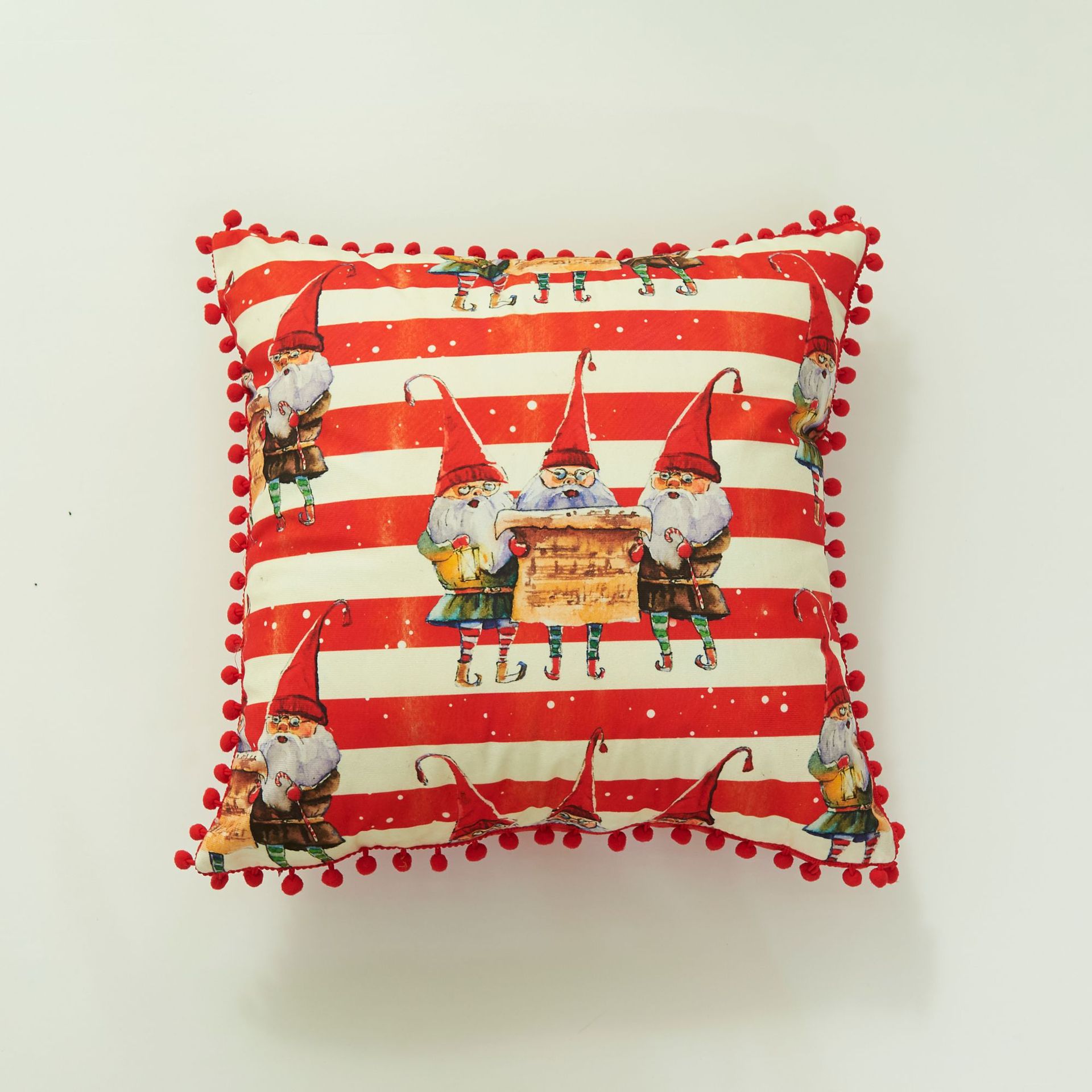 Navidad funda de almohada bola borde Santa Claus Navidad cojín funda de almohada rojo a cuadros a rayas funda de almohada