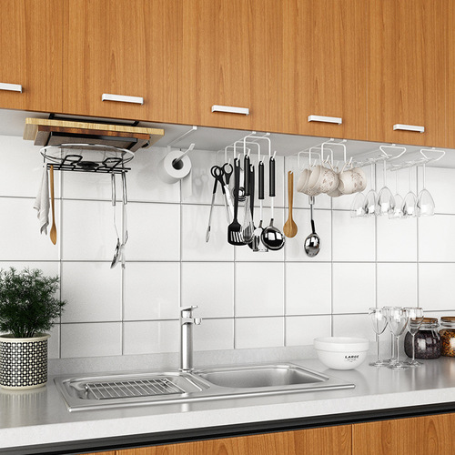 Wall cabinet punch-free wine glass rack nail-free household goblet rack wine glass upside-down rack hanging storage rack