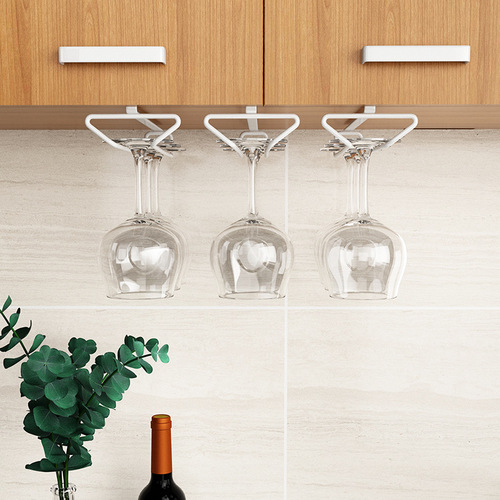 Wall cabinet punch-free wine glass rack nail-free household goblet rack wine glass upside-down rack hanging storage rack