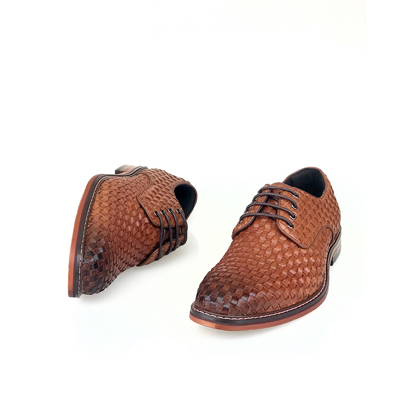 ShoeVault Spring And Autumn British Business Formal Handmade Woven Casual Genuine Leather Lace-up Breathable Derby Wedding Shoes_voghion.com