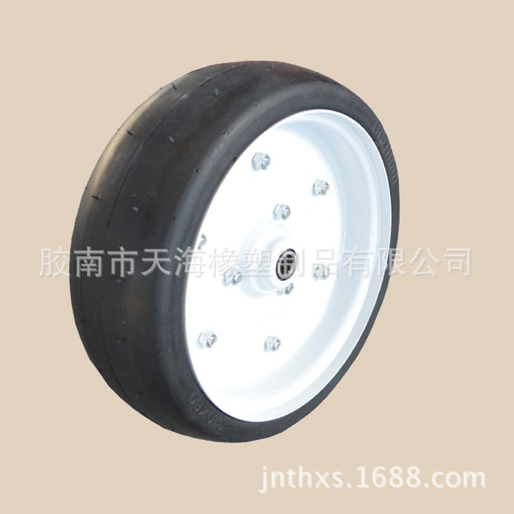 农用蔬菜播种机用的镇压轮子空心橡胶轮子配白色铁轮辐310mmx80mm