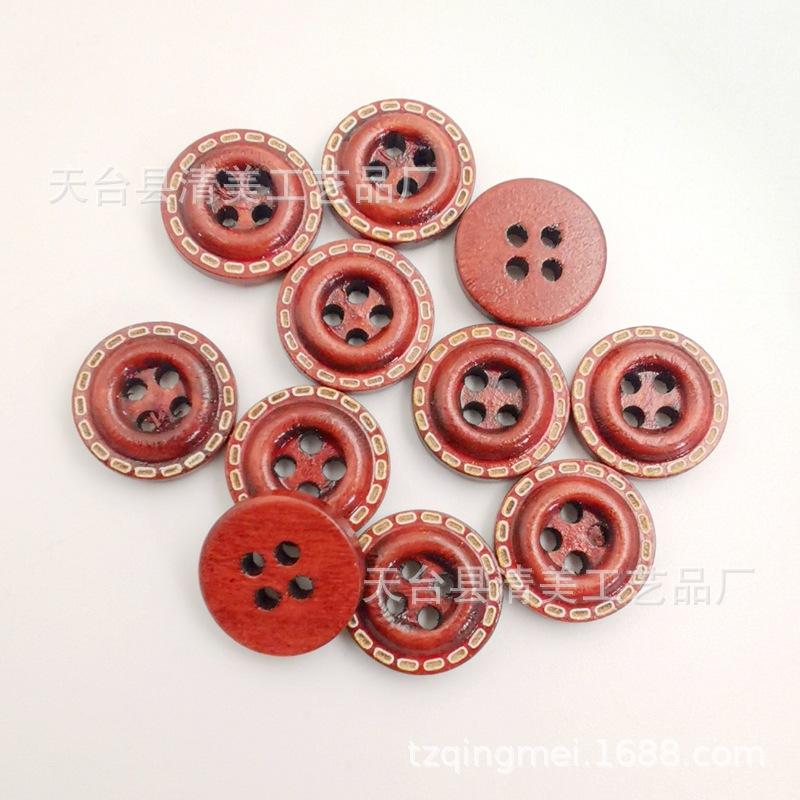 Botones de madera de punto marrón de cuatro agujeros de puntos 100 piezas de un paquete de botones decorativos de madera de cuatro ojos con puntos de borde ancho