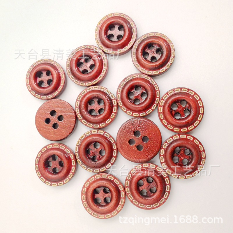 Botones de madera de punto marrón de cuatro agujeros de puntos 100 piezas de un paquete de botones decorativos de madera de cuatro ojos con puntos de borde ancho