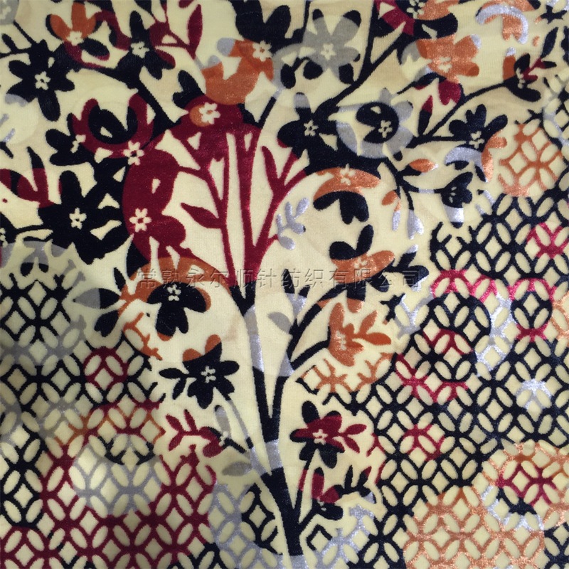 厂家直供针织印花烂花绒布 烧花韩国绒 天鹅绒 金丝绒 冰花绒布