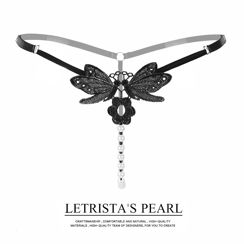 Embroidered Luxury Pearl Sexy Underwear for Women Transparent T-Pants Low Waist Adjustable Size Thong for Women 2146