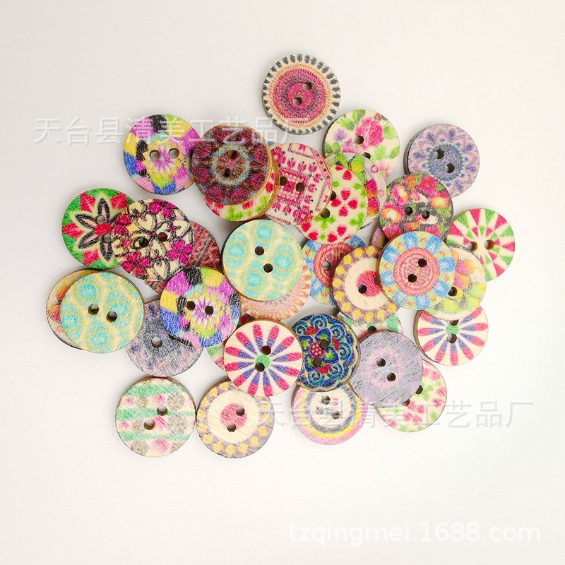 15/20/25mm botones de madera redondos con estampado de madera retro botones de madera con estampado redondo 100 piezas en un paquete