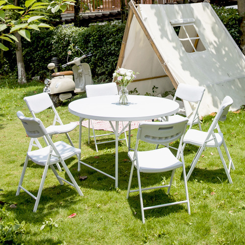 Folding round table household simple dining table round plastic large round desktop table outdoor restaurant table and chairs folding table