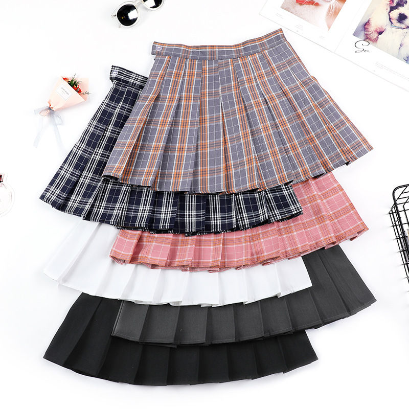 2024 New Summer Unlined High-Waisted Pleated Skirt in Plaid Suit Fabric, A-line Skirt for Women