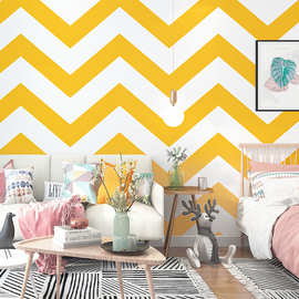 波浪纹墙纸暖黄色北欧风格几何小清新简约客厅卧室电视背景墙壁纸