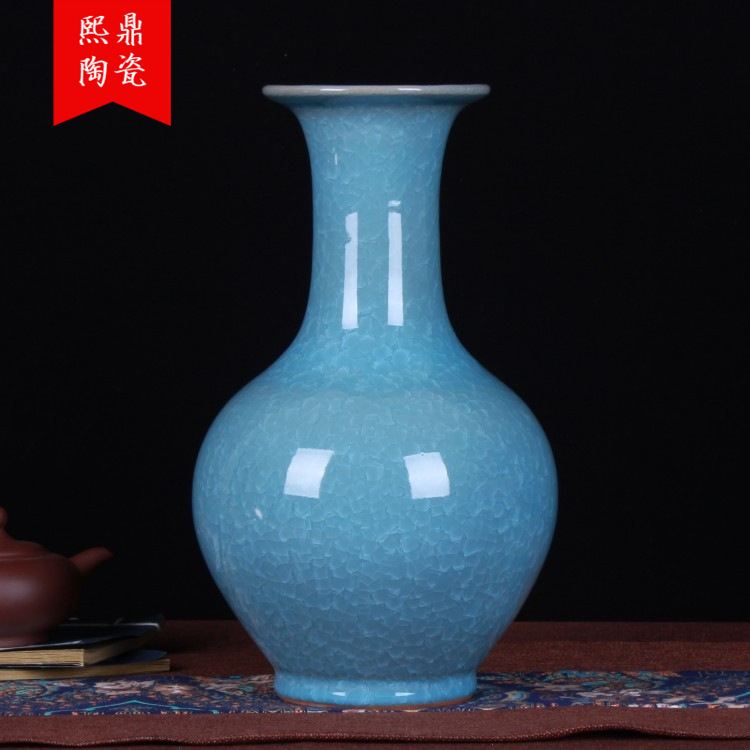 景德镇陶瓷花瓶 批发时尚蓝色冰片赏瓶 家居陶瓷工艺品摆件批发