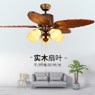 跨境亚马逊专供实木芭蕉扇叶风扇灯东南亚风格别墅豪华客厅吊扇灯-阿里巴巴