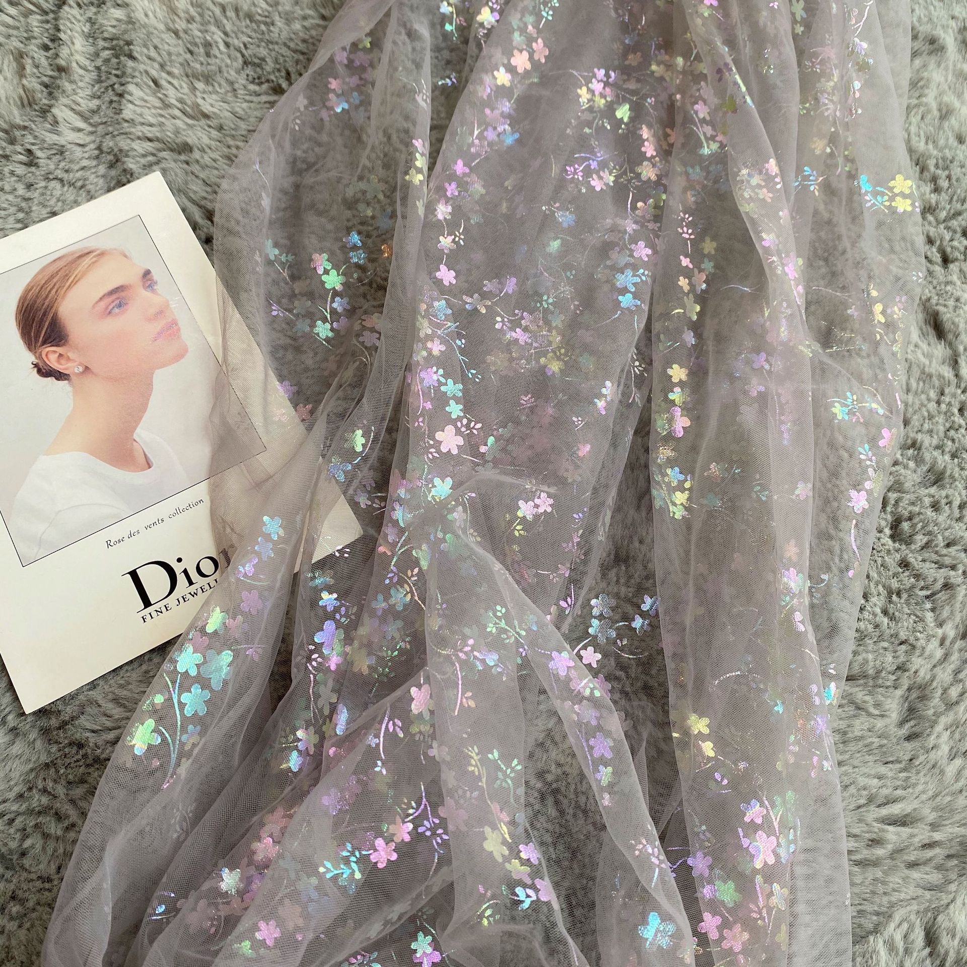 Nuevo paño de malla colorido dorado colorido pequeña flor multicolor malla ropa para niños Lolita vestido de hadas Hanfu tela