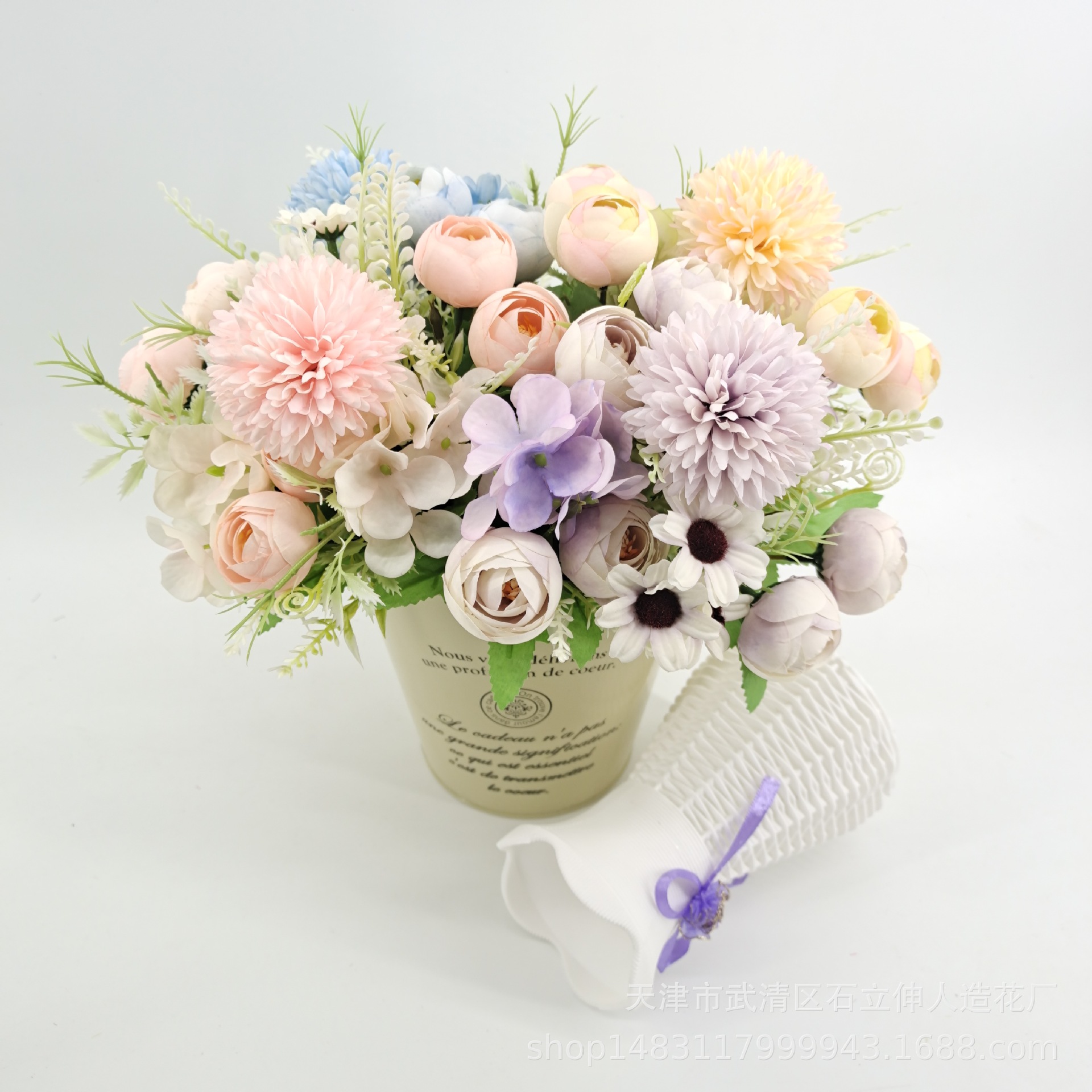 北欧仿真花茶苞玫瑰绣球组合小把花手捧花束假花家居装饰摆放