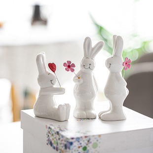 White rabbit decoration creative ceramic home decoration bedroom entrance living room TV cabinet wine cabinet decoration