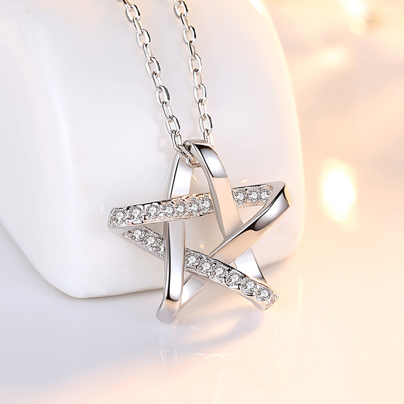 En línea celebridad Singapur completo diamante estrella 925 Collar de plata colgante nicho simple diseño estrella clavícula cadena femenina