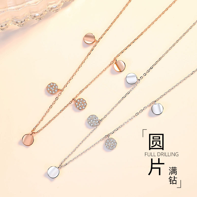 La celebridad en línea Singapur S925 ronda de plata esterlina COLLAR COLGANTE nicho diseño simple ronda clavícula cadena femenina fabricante