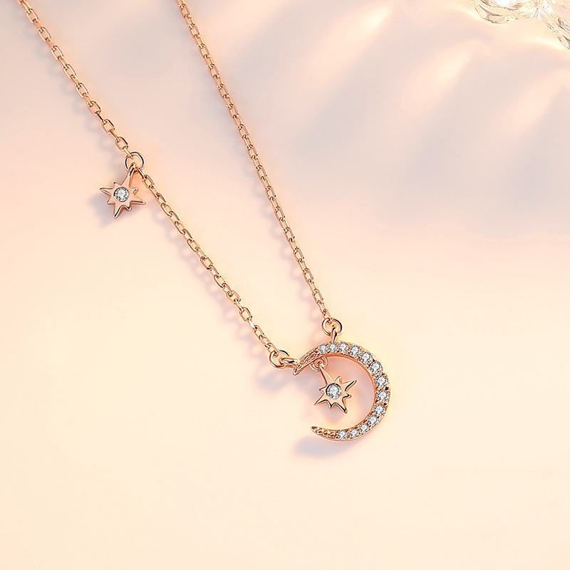 Celebridad en línea Singapur S925 plata esterlina estrella Luna COLLAR COLGANTE nicho diseño simple multi-capa clavícula cadena femenina fabricante
