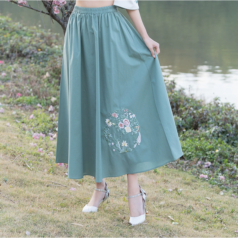 Поколение оптовой продажи Новая хлопковая и льняная юбка с эластичной талией, Этническая ВЫШИТАЯ юбка для подружек, Женская длинная юбка