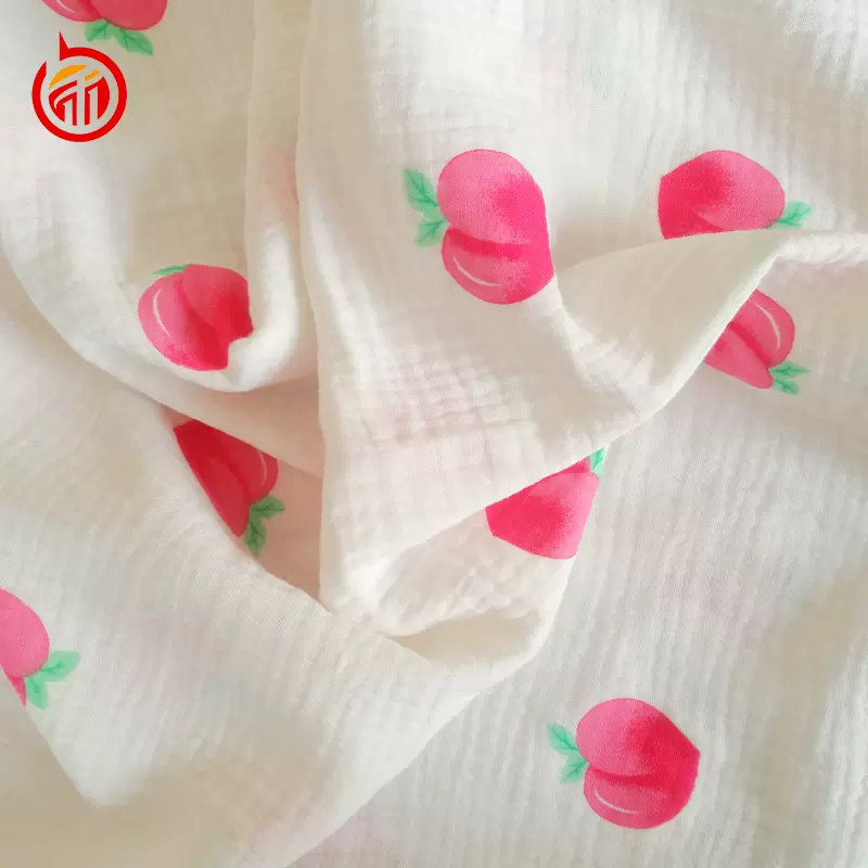 全棉绉布面料2双层纯棉肌理褶皱纱布布料家居服布料 童装皱布纱布