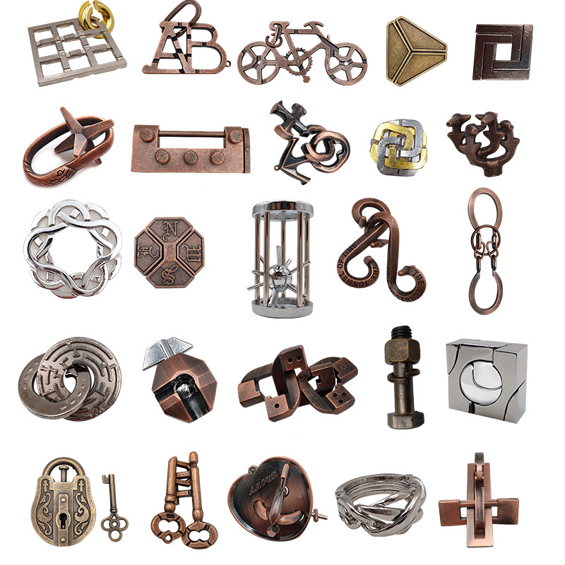 La magia del rompecabezas de oro de la aguja de herradura de bloqueo cuadrado desbloquear Luban bloqueo cerebro ardiente Kong Ming triángulo de bloqueo de la cadena de alta IQ pick-up