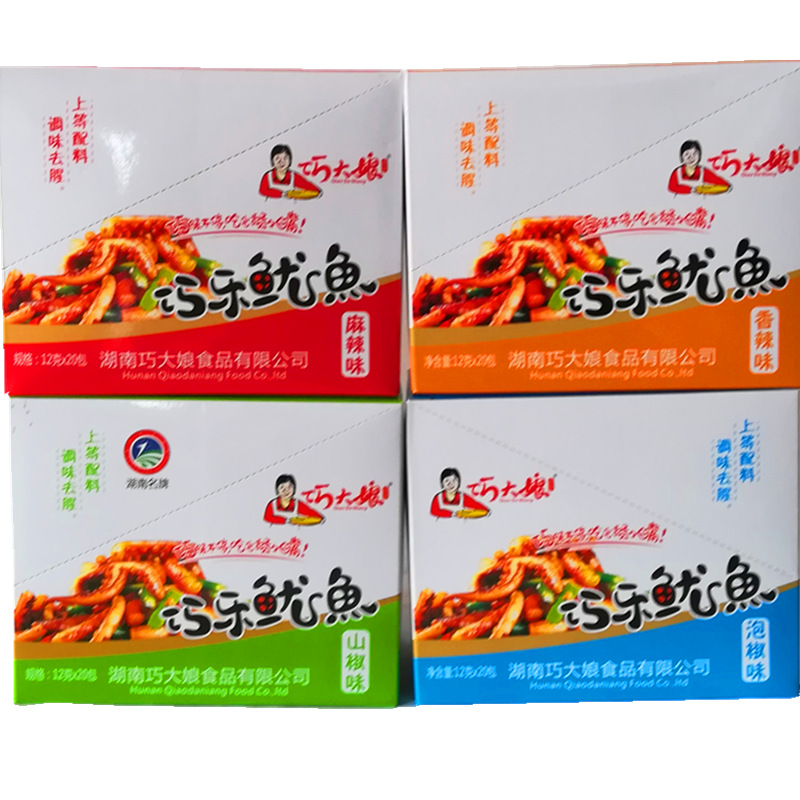 巧大娘巧乐鱿鱼麻辣味泡椒味油焖大虾贡菜12g*20包休闲零食即食
