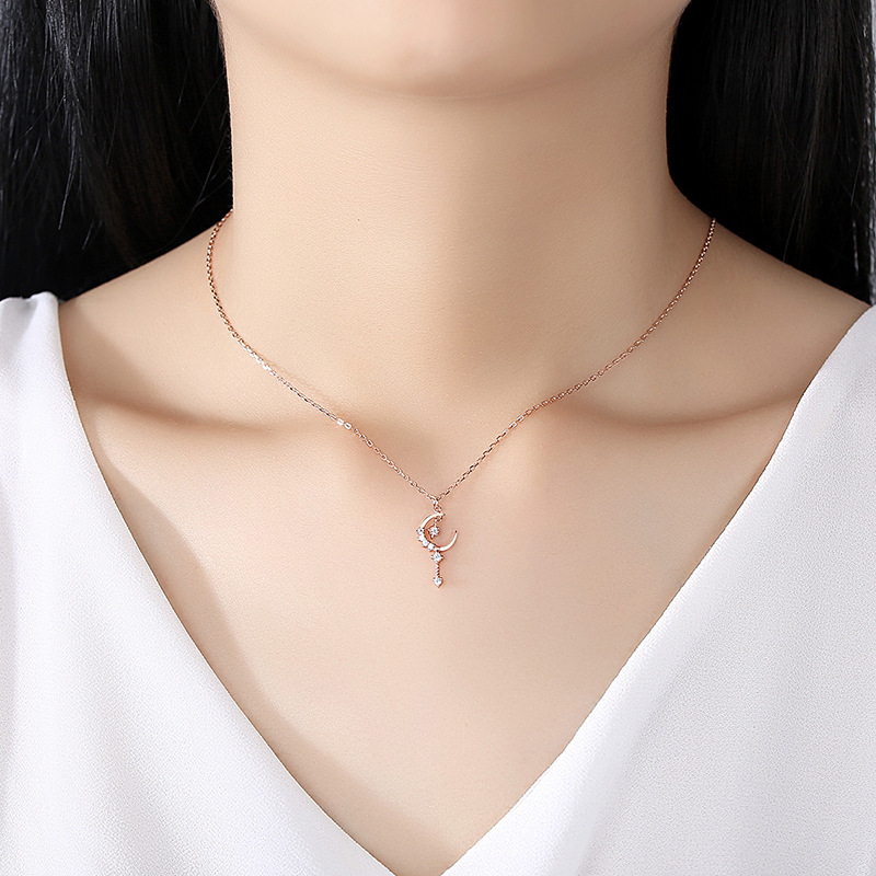 En línea de la celebridad Singapur S925 plata estrella Luna colgante collar nicho simple Hada magia palo clavícula cadena femenina