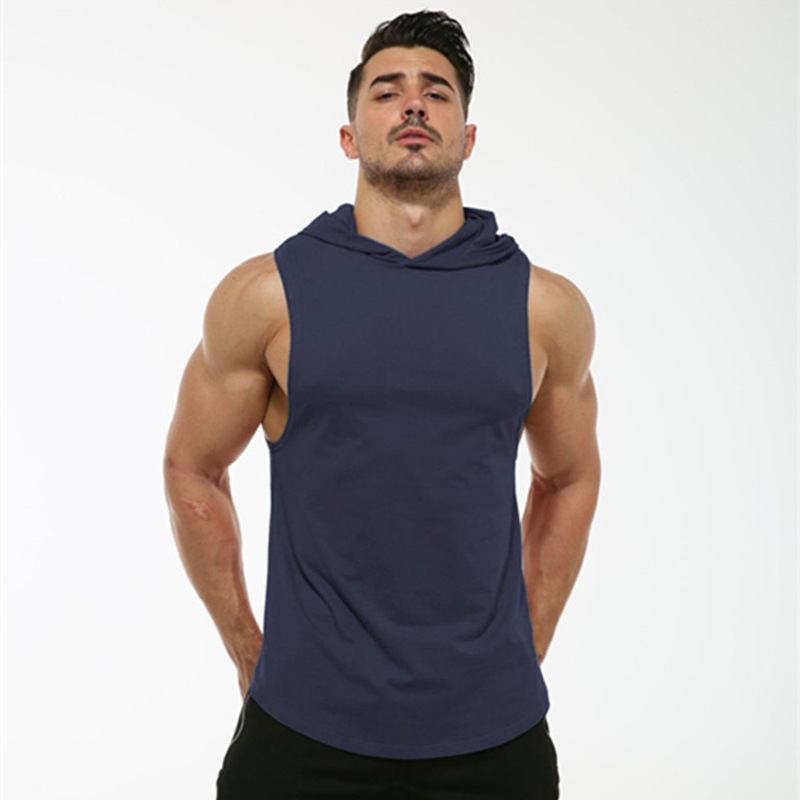 Cross-Border Men's Fitness Sweatshirt Sports Hooded Vest Elastic Hooded Sleeveless Round Hem Vest Dropshipping Cross-Border Men's Fitness Sweatshirt Sports Hooded Vest Elastic Hooded Sleeveless Round Hem Vest Dropshipping