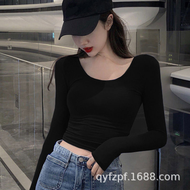 95% Cotton U-Neck Long-Sleeve Crop Top for Women, Summer 2020, Slim Fit, Backless, Sexy, Simple T-Shirt, Slimming, Short Style 95% Cotton U-Neck Long-Sleeve Crop Top for Women, Summer 2020, Slim Fit, Backless, Sexy, Simple T-Shirt, Slimming, Short Style