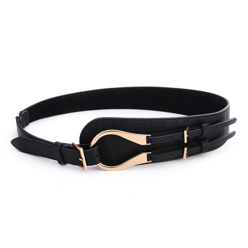 Autumn and winter genuine leather oblique buckle women's wide girdle women's decorative belt with sweater skirt Korean style fashion black brown