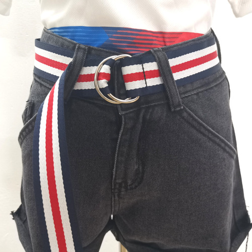 Canvas belt for women striped double ring buckle versatile casual sports retro tactical military training elastic decorative belt for women