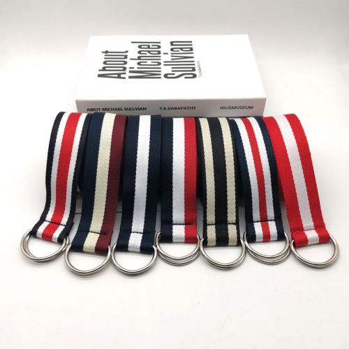 Canvas belt for women striped double ring buckle versatile casual sports retro tactical military training elastic decorative belt for women