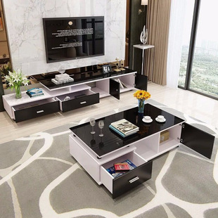 Simple modern small apartment living room coffee table TV cabinet combination retractable economical glass tea table floor cabinet suit