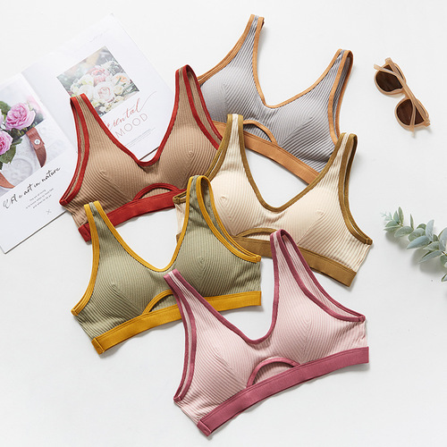 New contrasting color threaded cotton wrapped chest strap chest pad small chest no rims bra beautiful back vest small suspender manufacturer direct sale