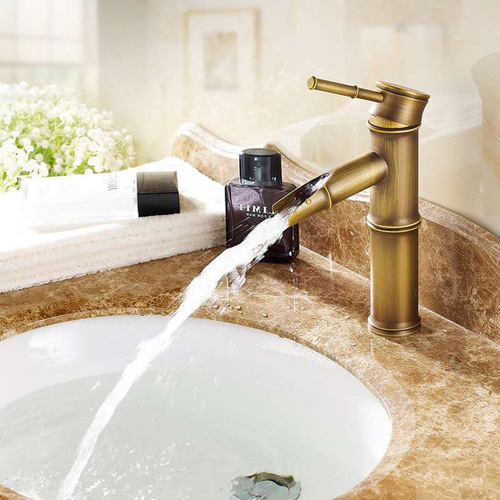 European style antique full copper countertop basin faucet bamboo joint face basin faucet bathroom cold and hot water washbasin faucet 