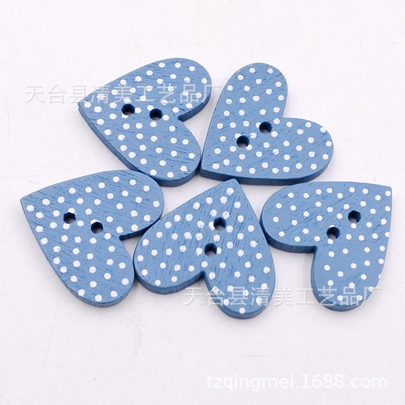 Botón de amor de lunares de impresión en color de 20mm Botón de corazón de melocotón de lunares de color Botón de impresión en forma de corazón salvaje