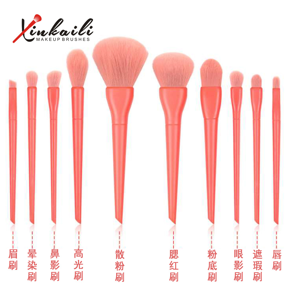 Color caramelo 10 pinceles de maquillaje traje de fibra de pelo cepillo suelto cepillo de maquillaje de ojos herramientas de belleza fábrica al por mayor