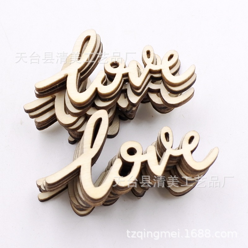 55*32*3mm tallado amor hueco carta madera chip creativo graffiti decoración de la boda Día de San Valentín madera chip