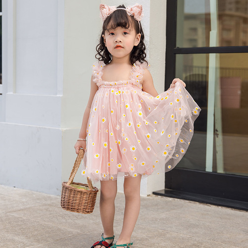 Ins Kids' Lace Camisole Dress 2024 Summer New Embroidered Lace Dress Baby Princess Dress
