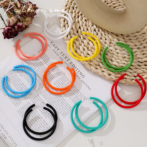 Earrings 925 silver needle wholesale semi-circle candy color C-shaped earrings 2024 new trendy European and American personalized acrylic