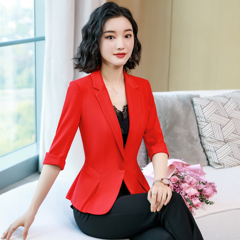Summer Mid-sleeve Small Suit Jacket Women's Short Ruffled Small Women's Internet Popular Suit Professional suit Slim-fit Top