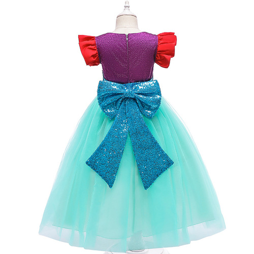 2024 Children's Mermaid Princess Skirt Girls Little Girls Summer Clothes New Cotton Short Sleeve Puff Sleeve Dress