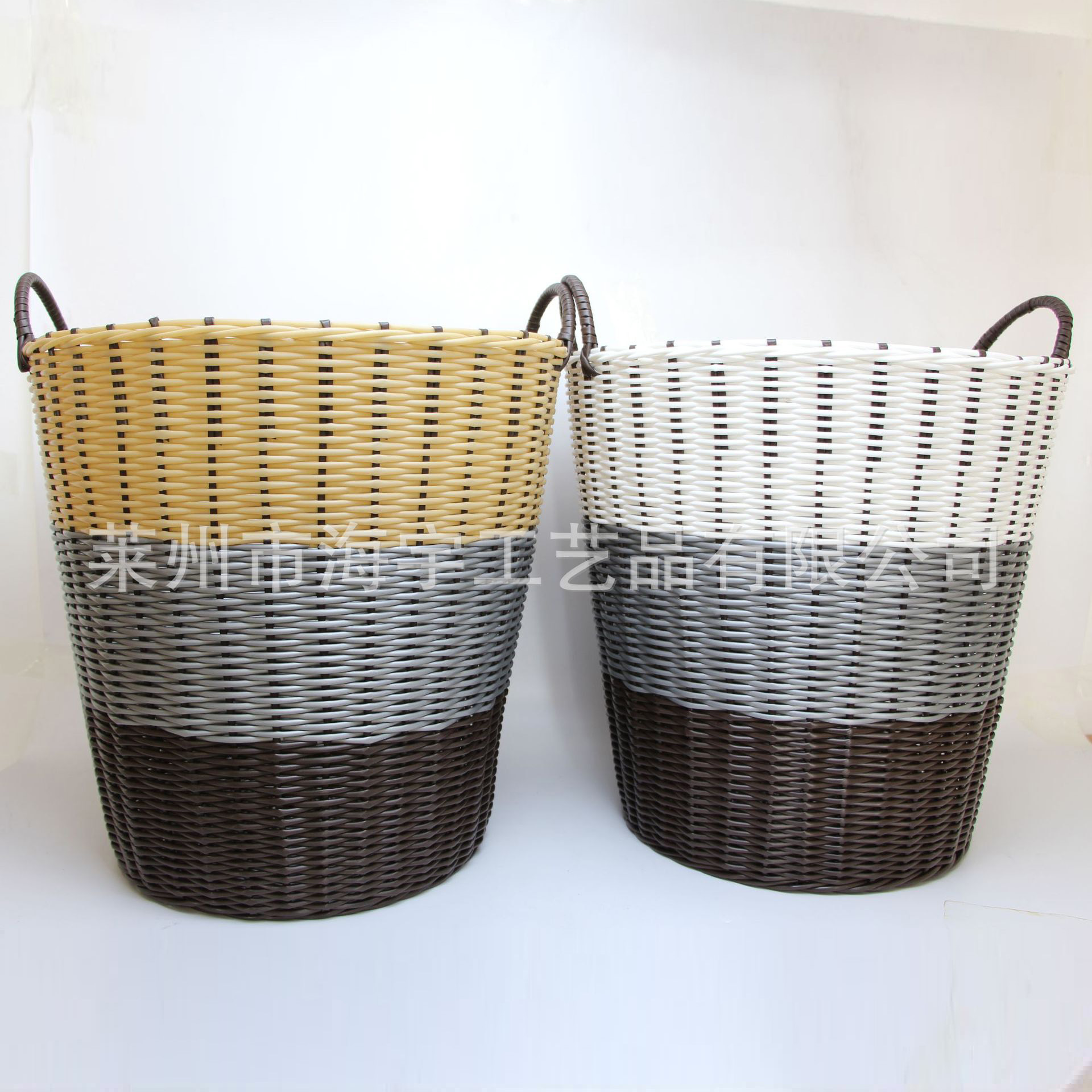 玩具圆形收纳桶 家用简约脏衣篮收纳筐 塑料藤编织脏衣服篓